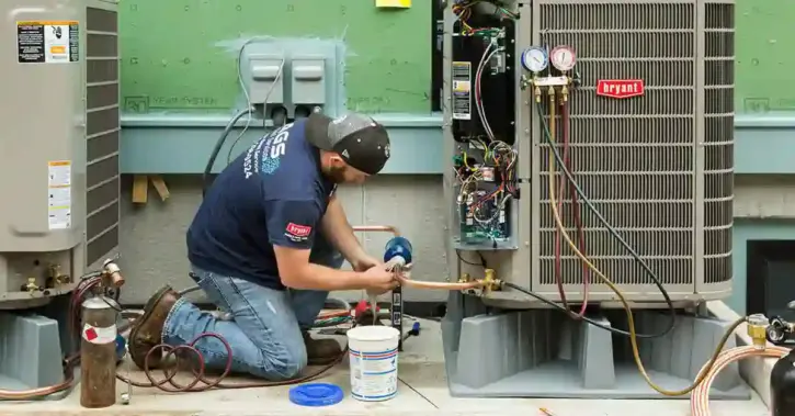 HVAC tech dispatched to an outside unit during peak season
