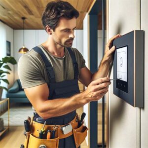 skilled handyman installing smart home device on a wall