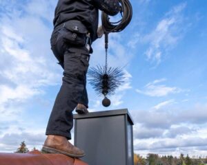 Chimney Sweeper on Residential Roof