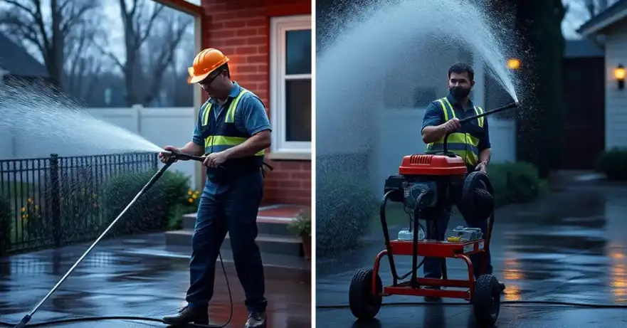 Power and pressure washing side by side