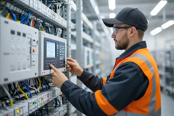 Electrician working on commercial smart panel