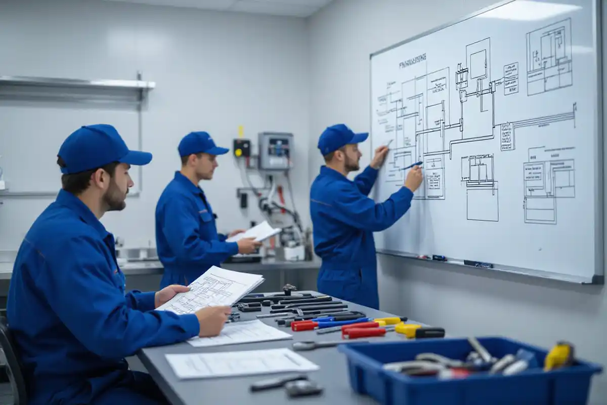 Plumbers in a classroom