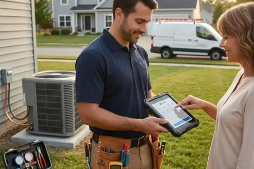 Customer Signing HVAC Invoice on Tablet