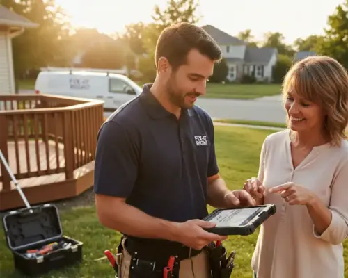Customer Signing Handyman's Invoice on Tablet