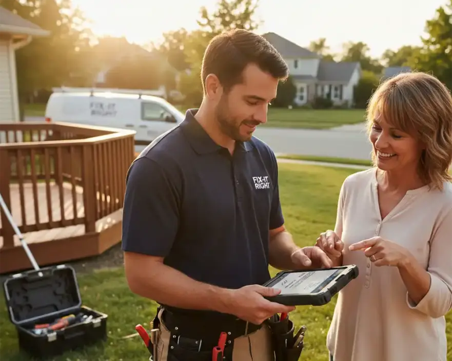 Handyman customer signing an invoice on a tablet