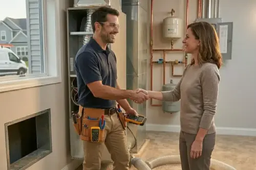 Customer shaking the hand of Air Duct Tech