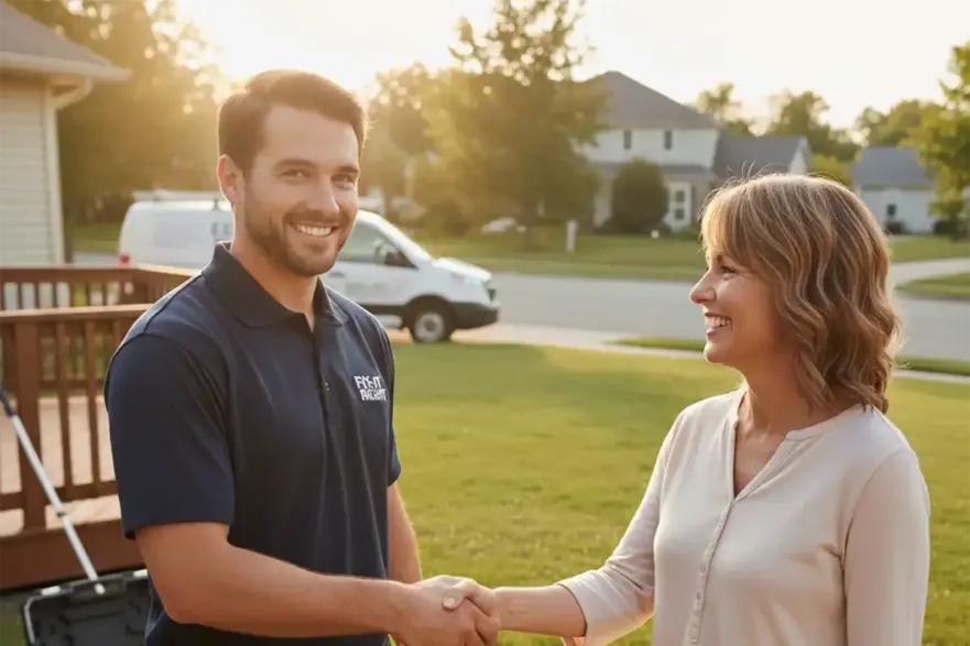 Handyman shaking hands with a satisfied customer