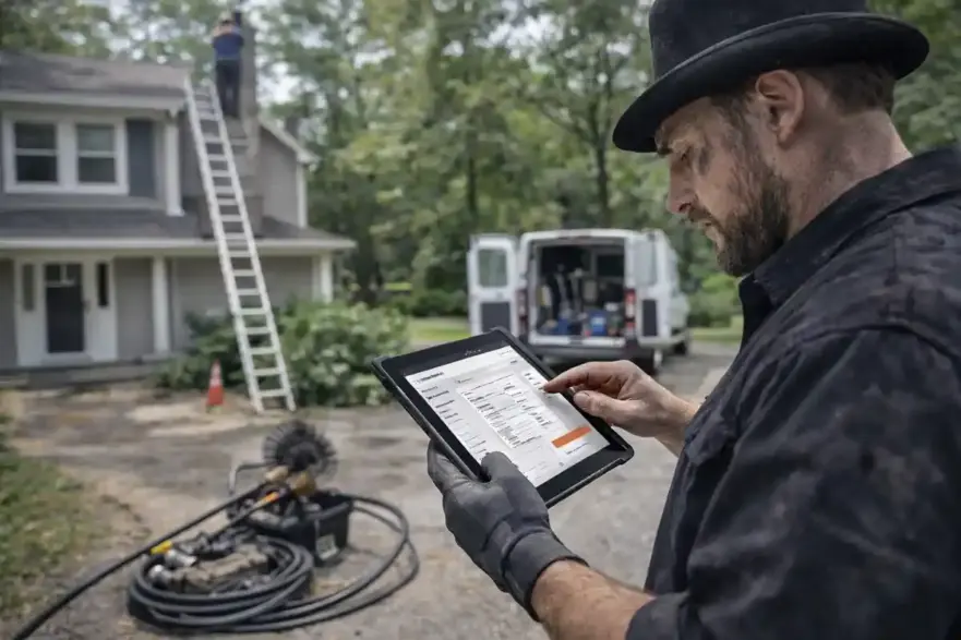 Customer reviewing and signing a chimney inspection report