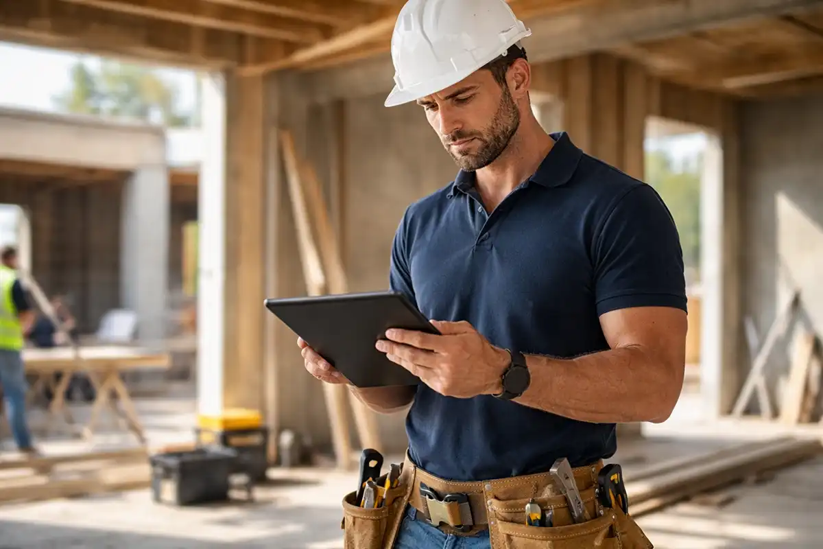 Tech using work order app on tablet