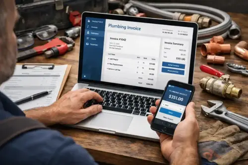 Bella FSM plumbing invoicing software dashboard