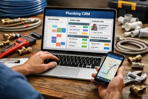 Bella FSM plumbing CRM software dashboard