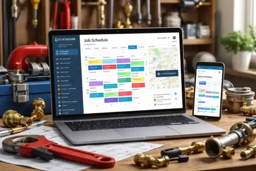 Bella FSM plumbing scheduling software dashboard