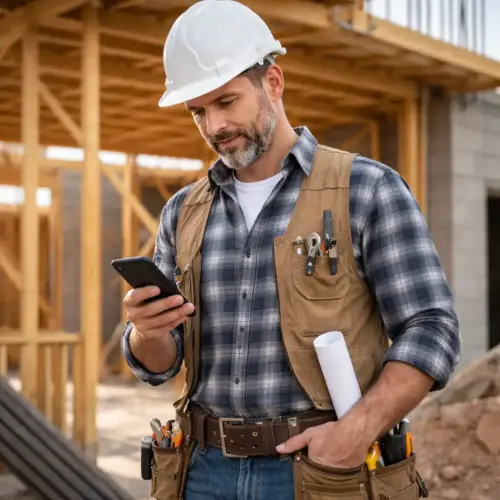 Residential construction job site with contractor coordinating trades