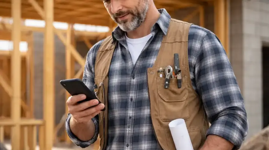 General contractor on residential job site coordinating subcontractor schedule