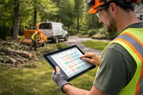 Man checking schedule of tree service