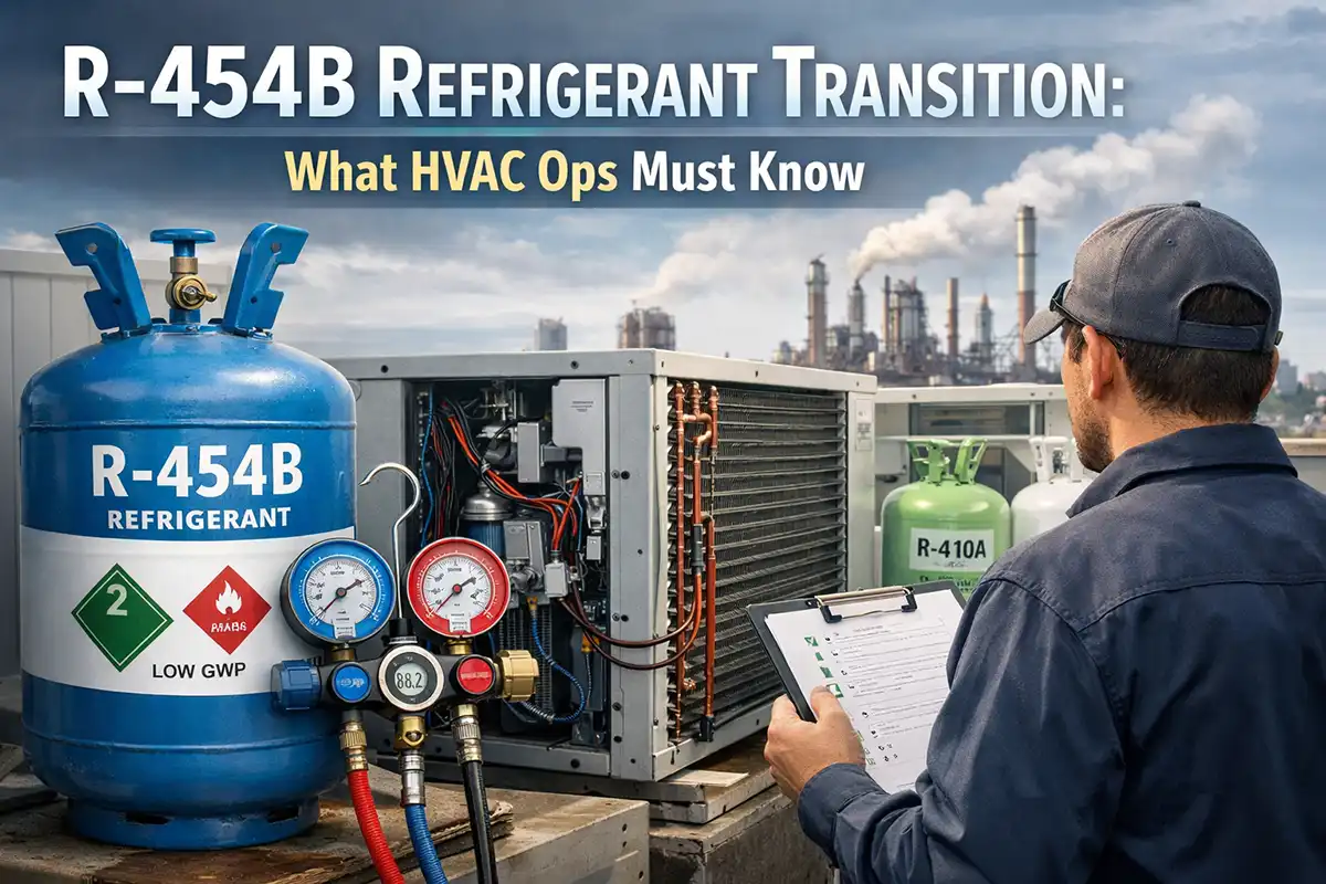 Featured image for - R-454B Refrigerant Transition: What HVAC Operations Must Know in 2026