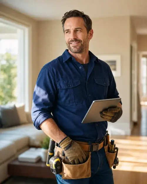 Handyman using Bella FSM software in the field