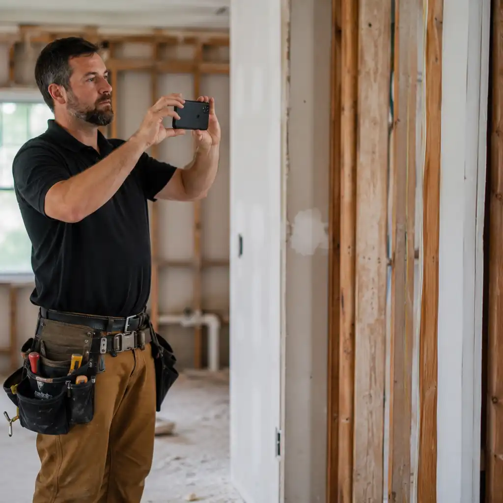 Contractor photographs newly requested change order work on a remodel job site.
